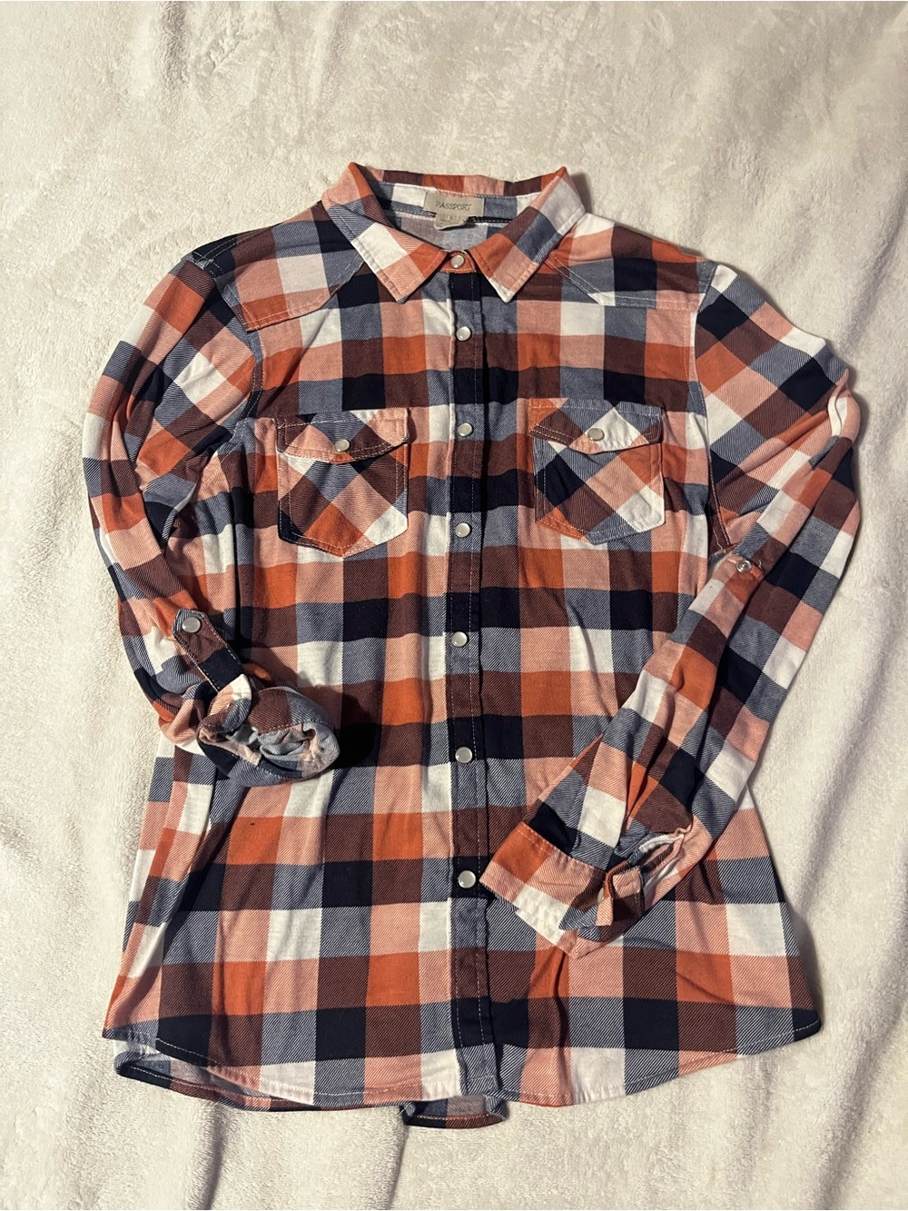 Passport Men's Plaid Button-Down Shirt in Coral, Navy & White